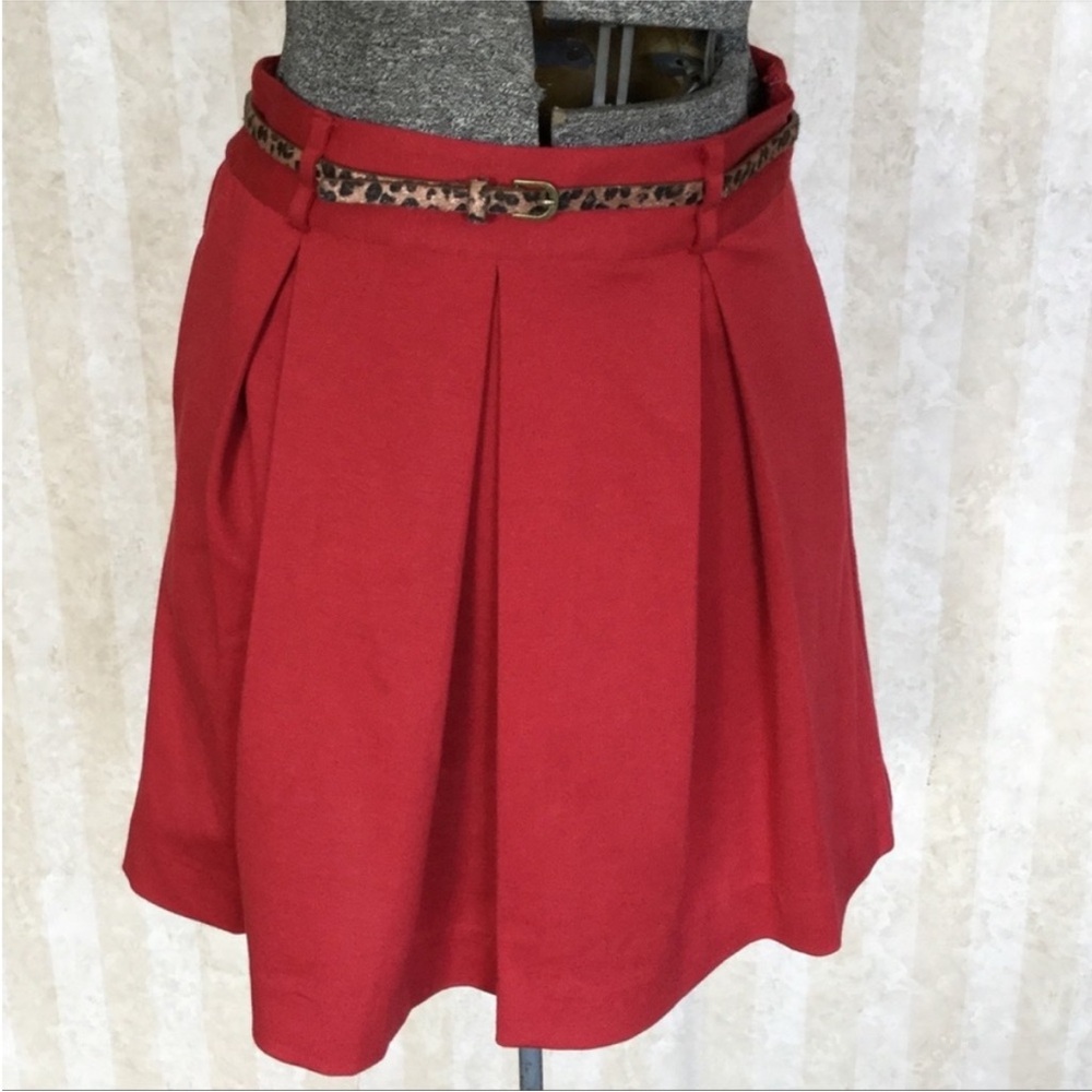 Tommy Hilfiger Burnt Orange Pleated Skirt‎ with Leopard Print Belt